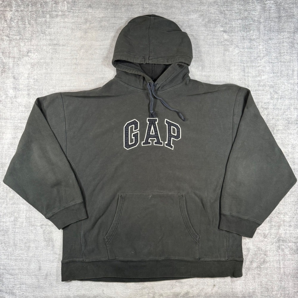 GAP Sweatshirt Mens 2XL Black Embroidered Logo Oversized Pullover Vintage Y2K